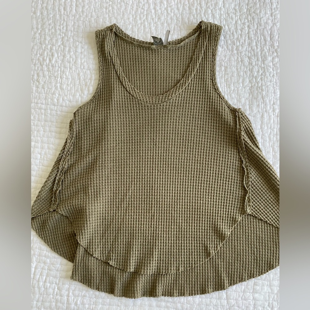 Green waffle tank top